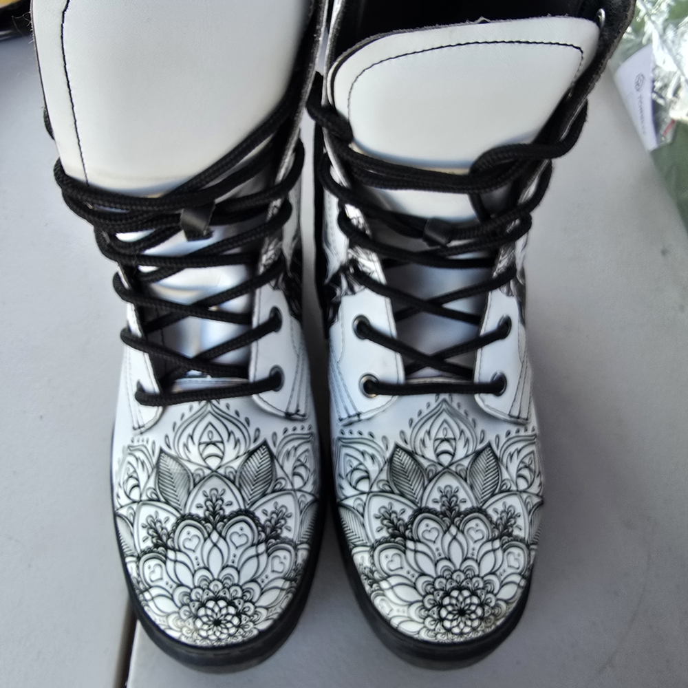 Floral Black and White Women's Boots